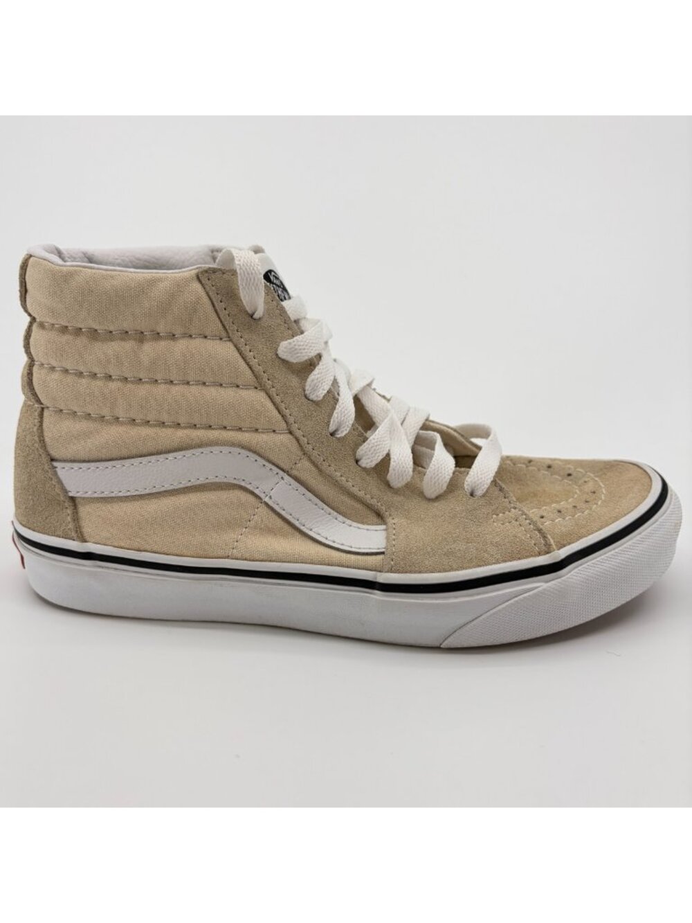 Vans Sk8-Hi Womens Size 7 Beige Tan White Athletic Suede Skate Shoes Sneakers
